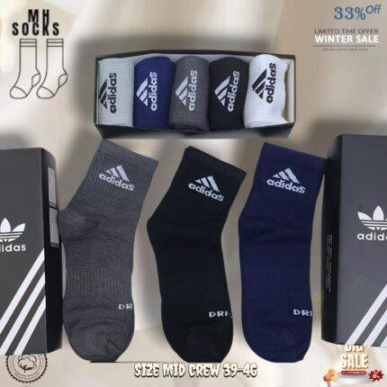 Adidas Mid crew Socks Combo Pack (5 Pair in 1 Box)