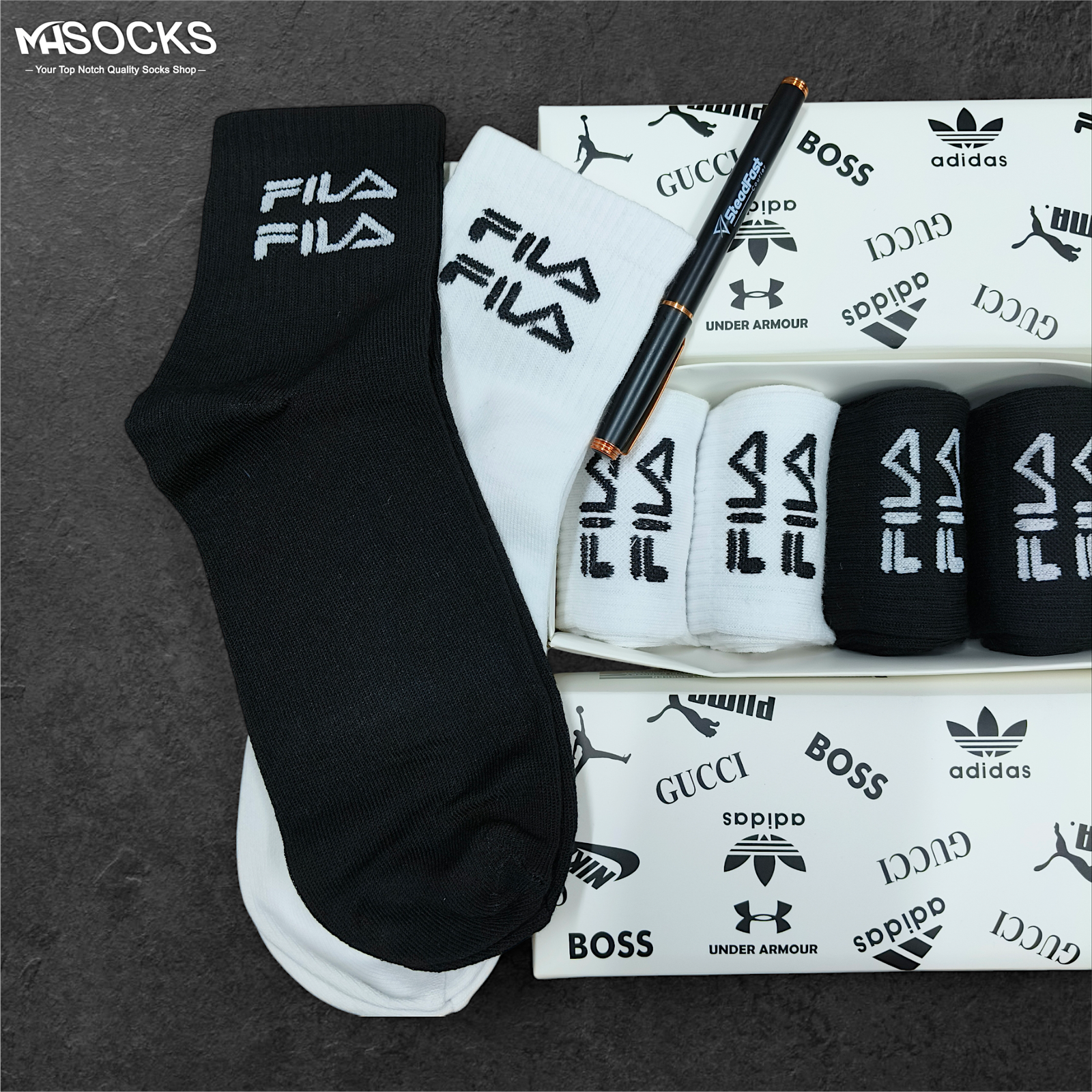 Fila Black white  Mid craw Socks Combo Pack (6 Pair in 1 Box)