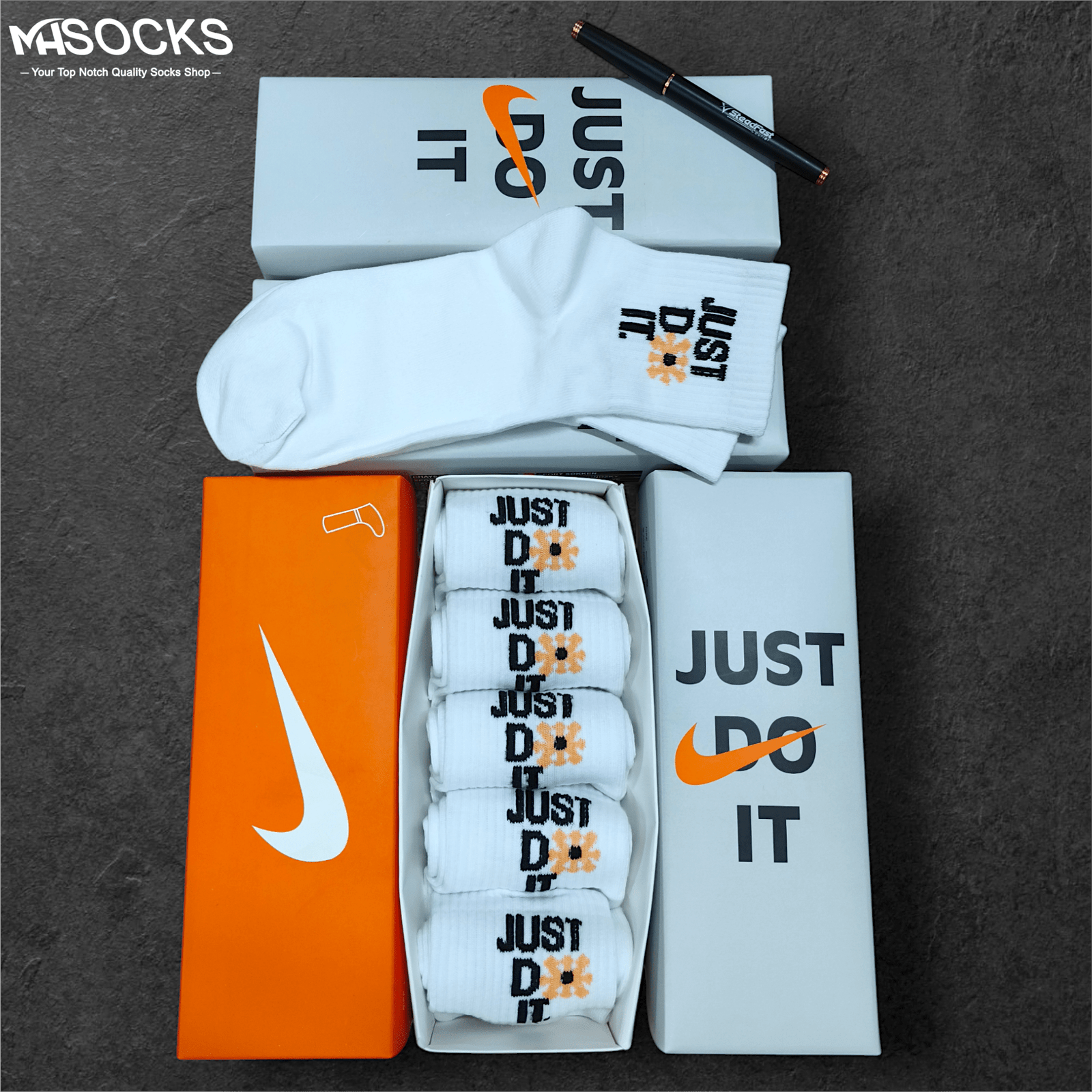 JUST DO IT white  Mid crew Socks Combo Pack (5 Pair in 1 Box)