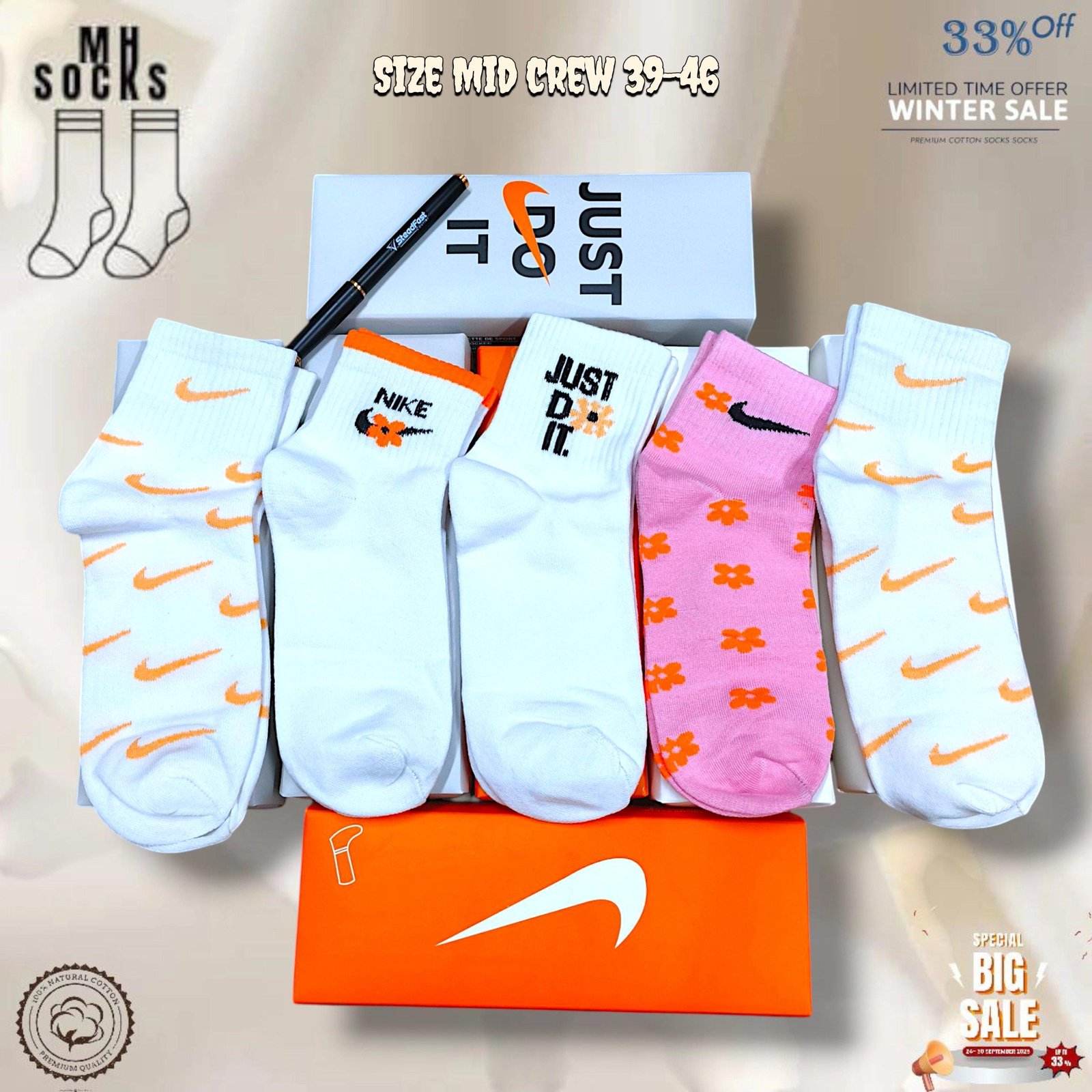 Nike Mid crew Socks Combo Pack (5 Pair in 1 Box)