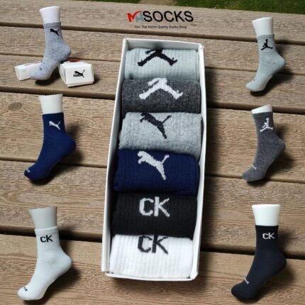 Puma&Ck&Jordan Mix Mid craw Socks Combo Pack (6 Pair in 1 Box)