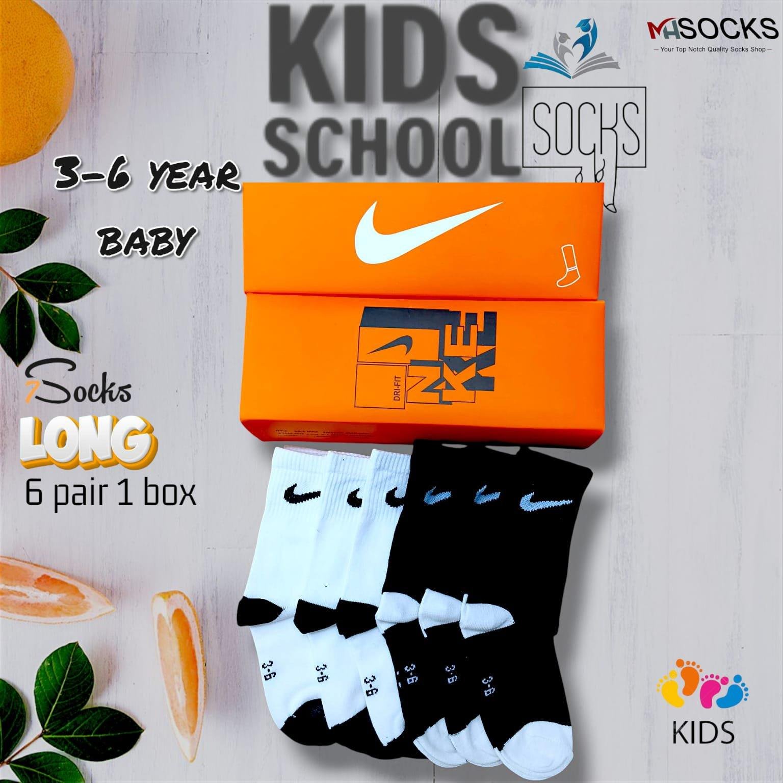 3-6 years  School  Baby Long Socks Combo Pack (6 Pair 1Box)