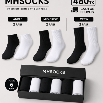 Ankel&Mid-crew& Long Solid Socks Combo Pack (6 Pair in 1 Box)